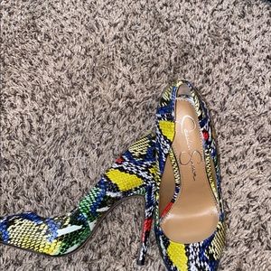 Jessica Simpson colorful snakeskin heels